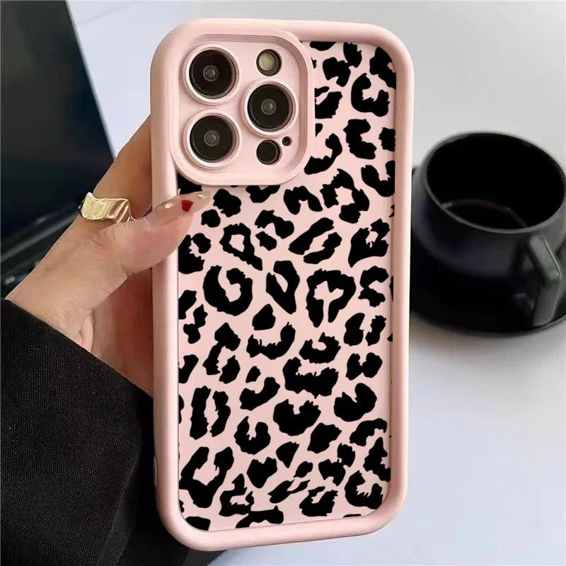 Black Leopard Print Pattern Silicone Phone Case For iPhone 11 12 13 14 15 16 PROMAX PLUS XR XSMAX 7 8 PLUS Shockproof Soft Cover