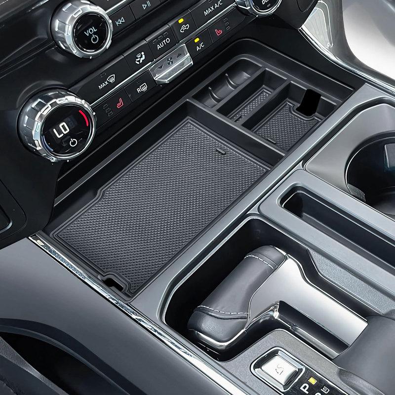 Center Console Organizer for -2025 Ford F150 Front Hidden Storage Box Tray UBS Hole Shifter Pocket Organizer Car Accessories