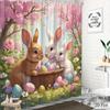 Easter Bunny Shower Curtain Machine Washable All Season Waterproof Privacy Protection Spring Design Cuteenhancespatialaesthetics