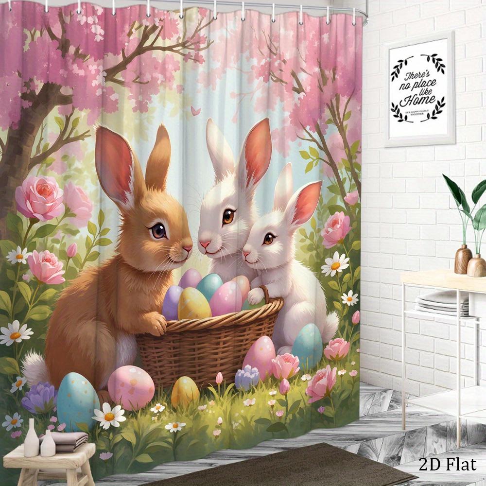 Easter Bunny Shower Curtain Machine Washable All Season Waterproof Privacy Protection Spring Design Cuteenhancespatialaesthetics