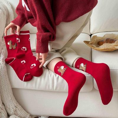 Rote Damen-Knöchelsocken aus Baumwolle - Dicke, weiche Sportsocken für kaltes Wetter, atmungsaktiv & warm