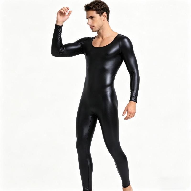 Tuta Body Shaper Uomo in Pelle Dimagrante Modellante a Manica Lunga per Fitness Yoga
