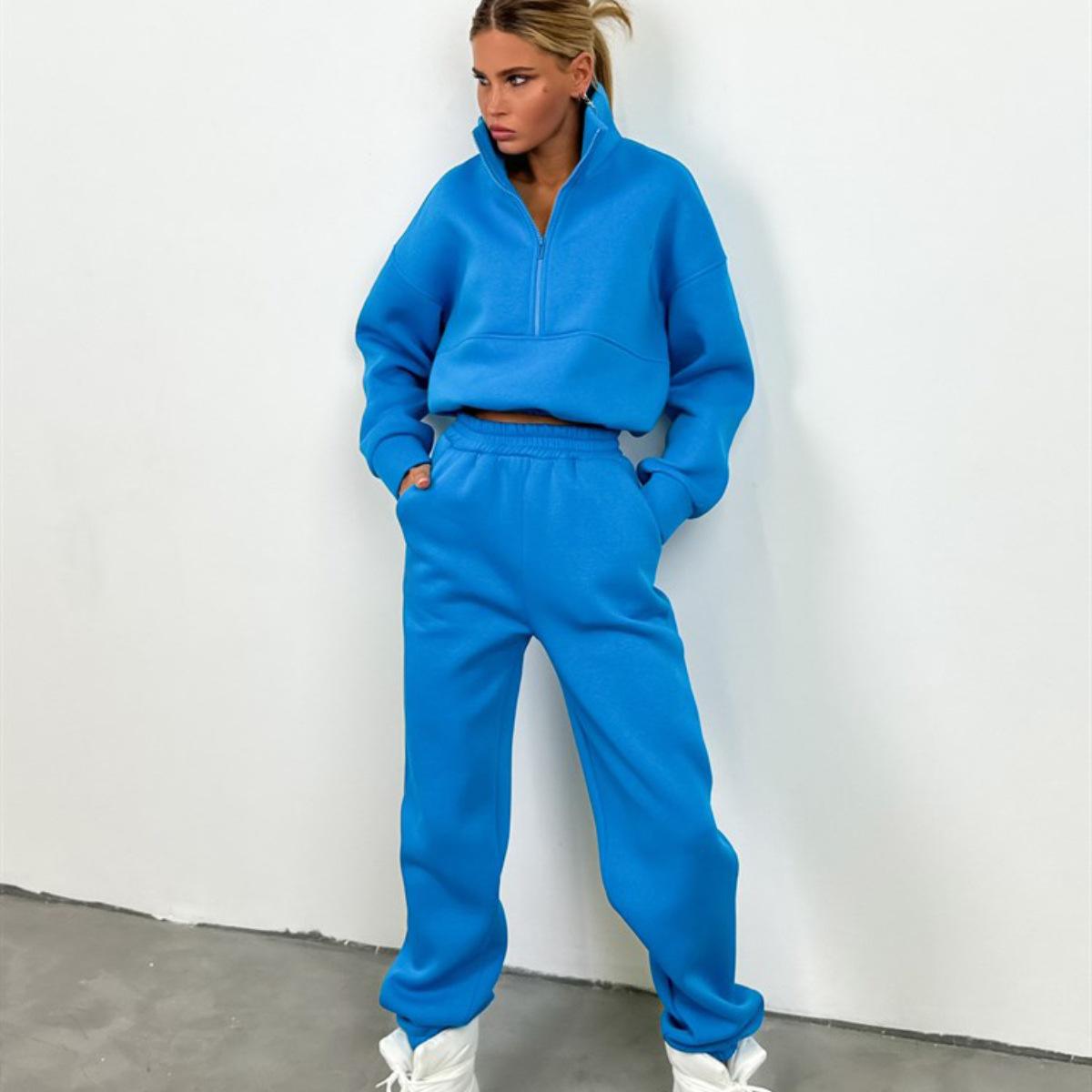 

New Cross Border Products From Europe And America For And Zipper Fashion Casual Pants Hoodie And Casual Set For Women S синій