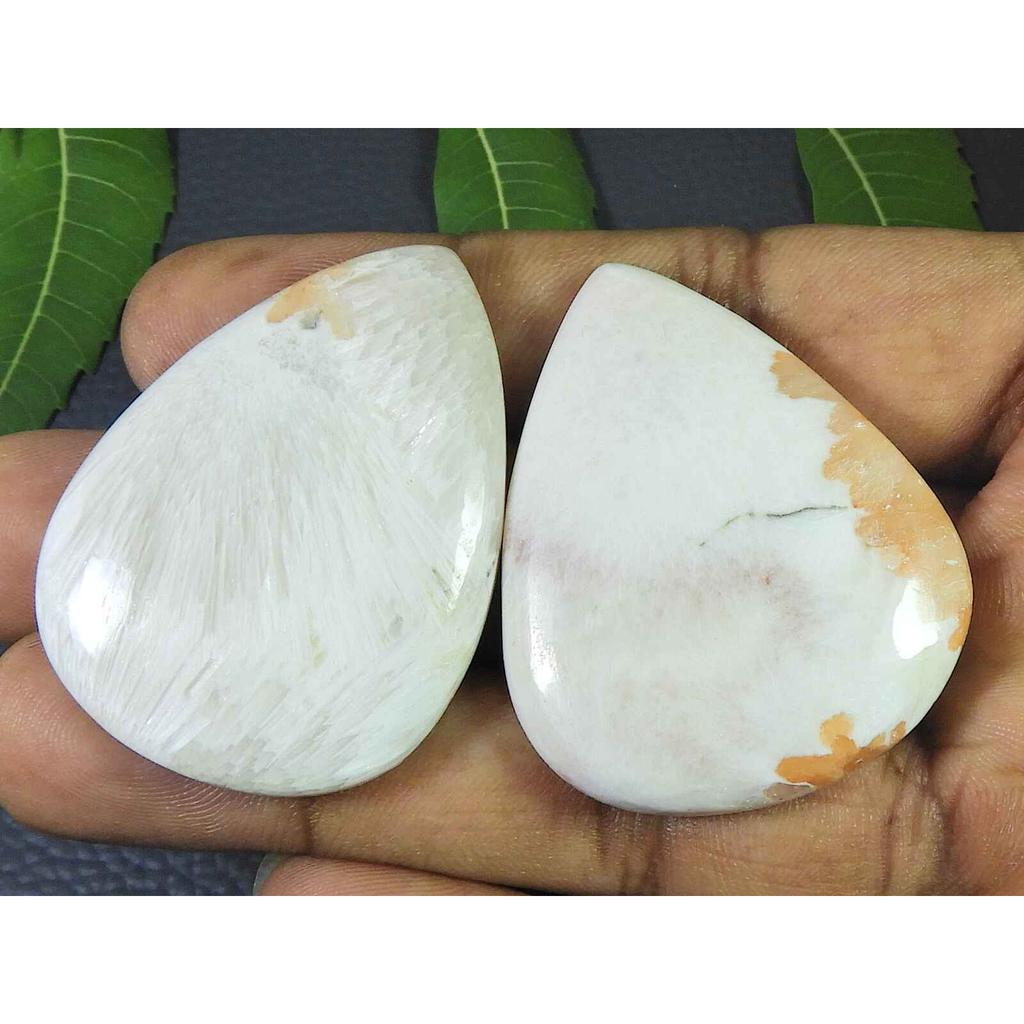 Natural Scolocite Pear Shape 2Pcs Cabcohon Loose Gemstone 150Cts. 44-45MM SK-3514