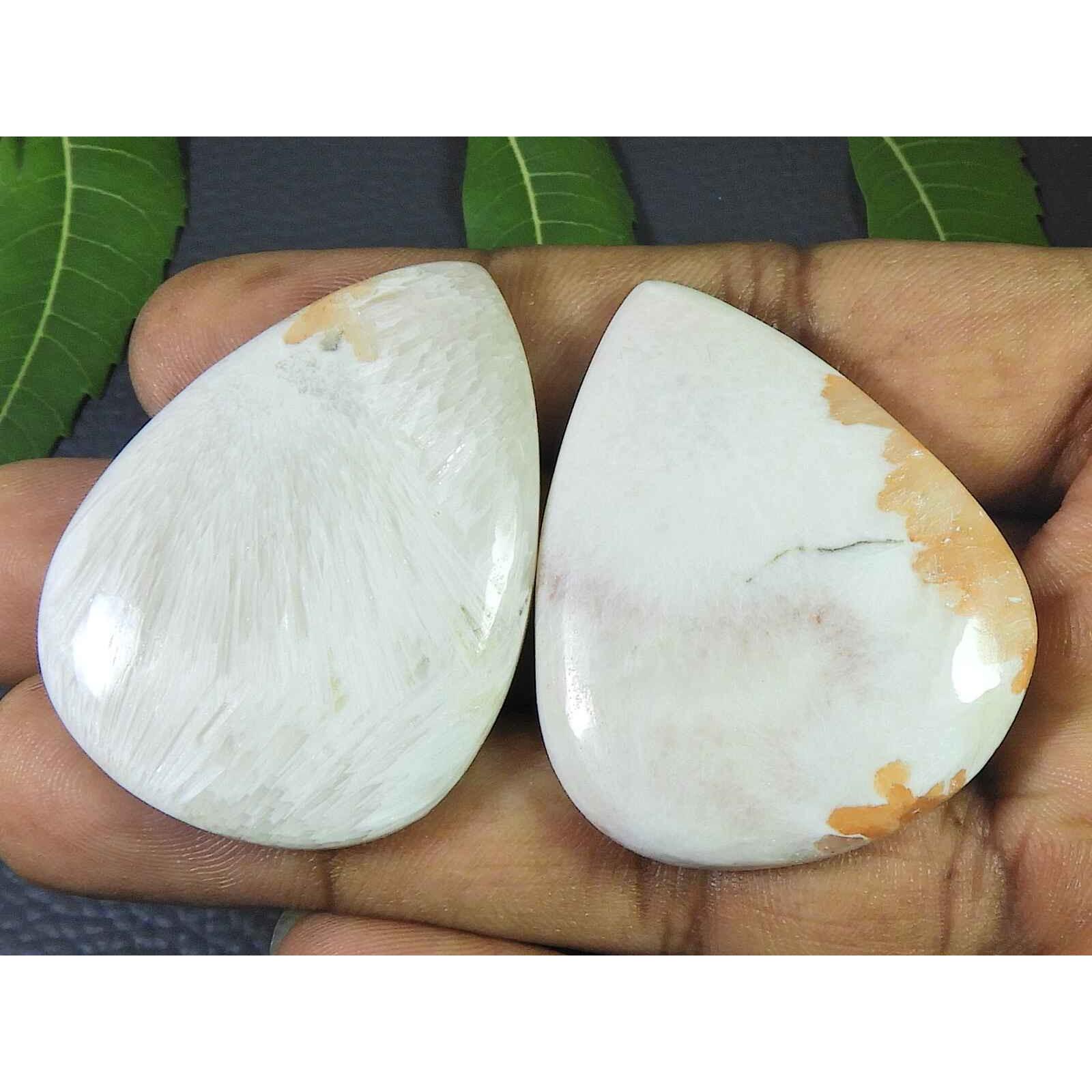 

Natural Scolocite Pear Shape 2Pcs Cabcohon Loose Gemstone 150Cts. 44-45MM SK-3514