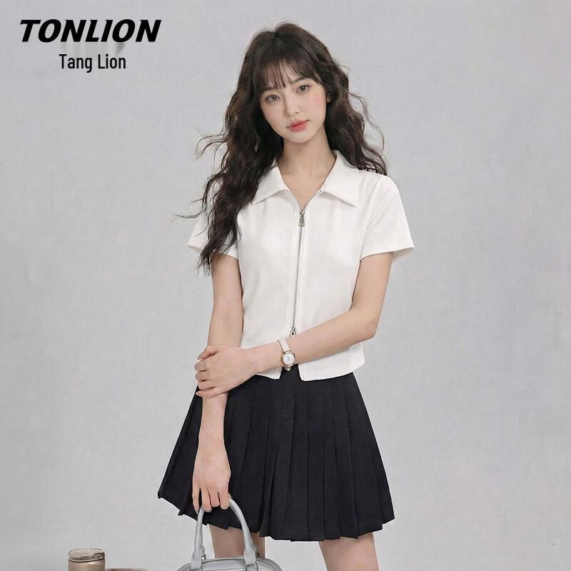TonLion Women s Double Zipper Polo T-shirt M