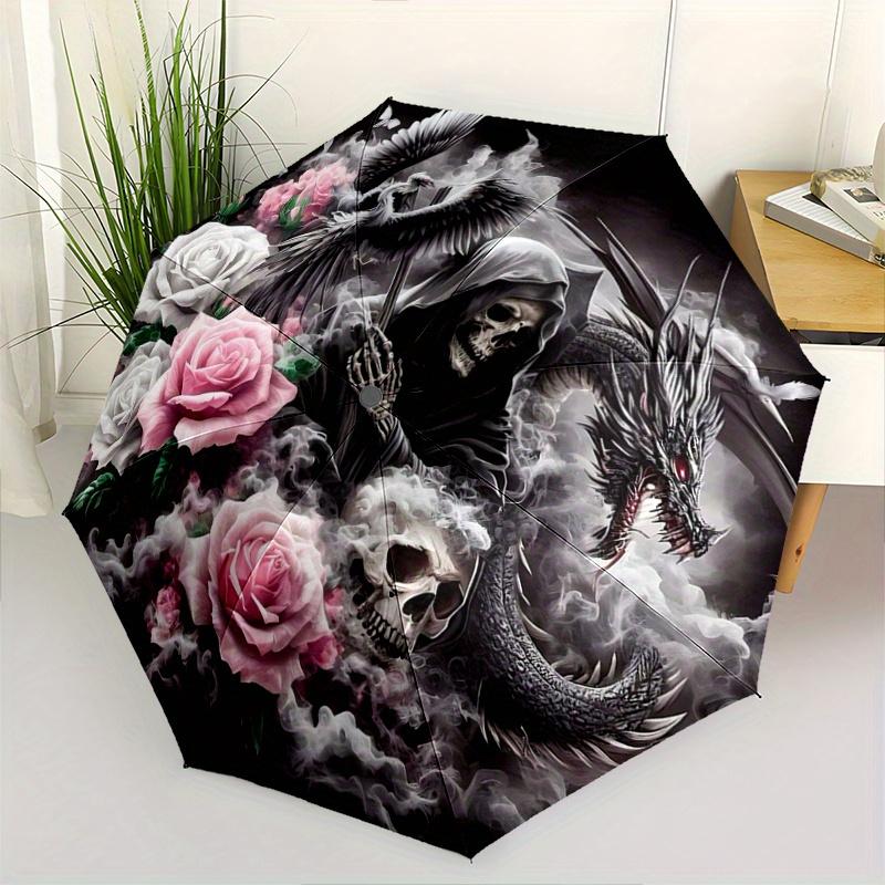 1pc Death Roses Automatic Open/CloseUmbrella,Compact Umbrella for Men & Women Day Gift.W031