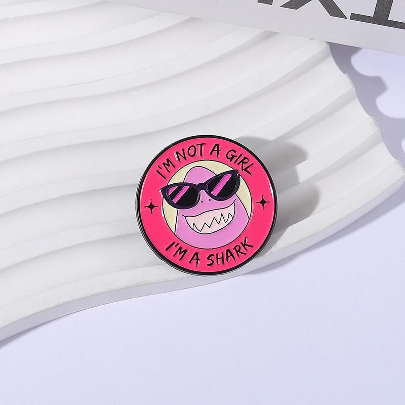 Cute Monster Enamel Pins Custom I'M NOT A GIRL I'M A SHARK Brooches Lapel Badges Clothes Funny Jewelry Gift for Kids Friends