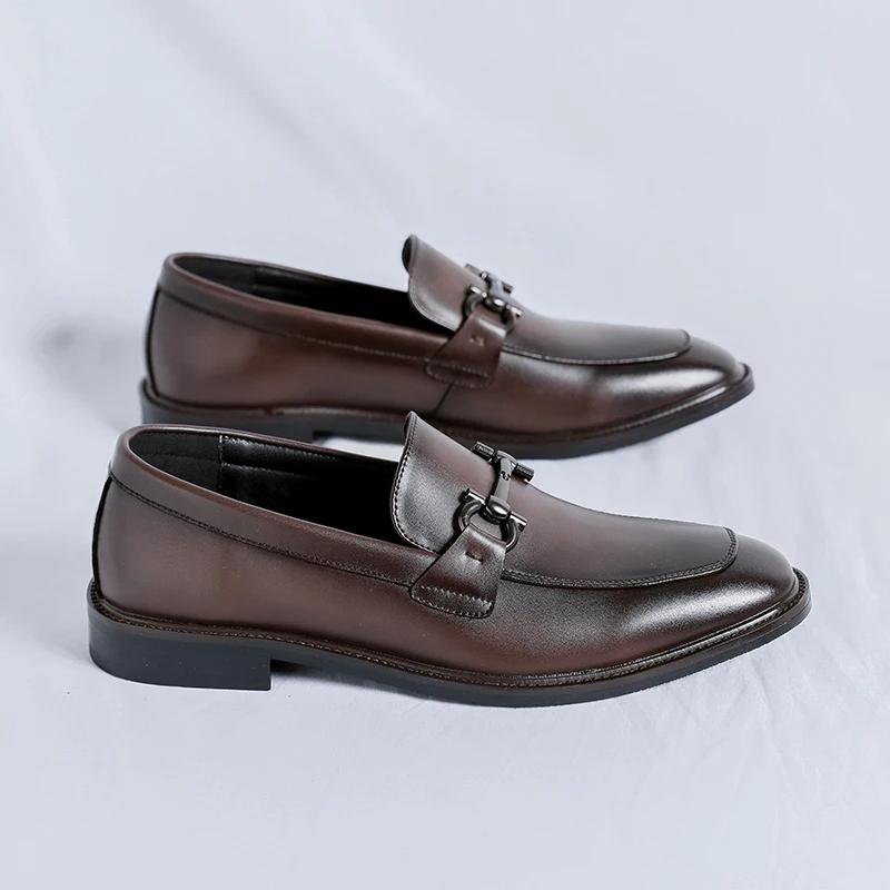 Fashion Men High Quality Genuine Leather Flat Designer Shoes Formal Oxfords Footwear Antiskid Driving Party Dating Business Work Loafers