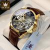 OLEVS 6661 Ceas Mecanic Automatic pentru Bărbați Schelet Complet Transparent Volant Curea din Piele Brand de Lux Ceas de Mână Original pentru Bărbați
