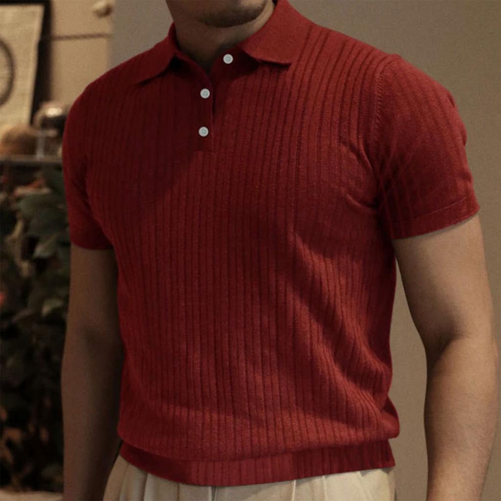 Men's Color Button Lapel Striped Short Sleeve Top Men's Casual Fashion Tops