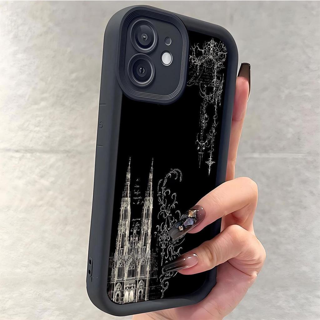 Černý Nový Styl Drážkovaný Hradní Schodiště iPhone 15/16/17 Pro Max Ochranný Kryt