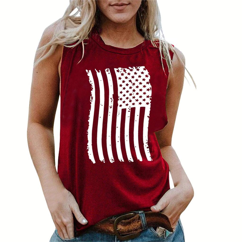 Amazon Wish Clothing Women's Vest Independent Station Summer Fashion American Flag Independence Day Collection