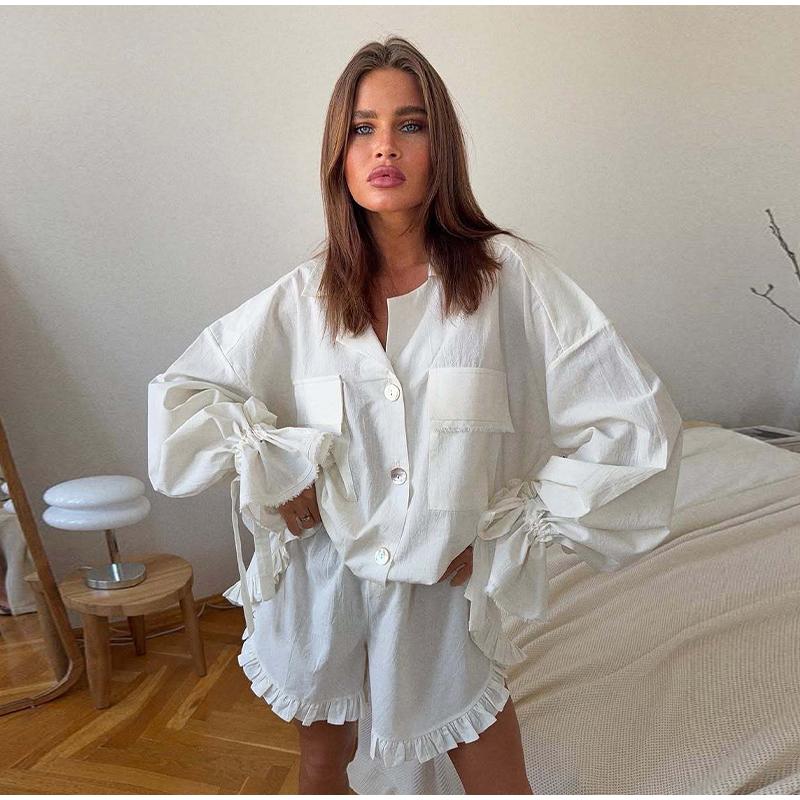 New Early Spring High-End Home Wear Solid Color Suit Set for Women Suits with Shirt and Shorts Casual Fashion Two-Piece Outfit