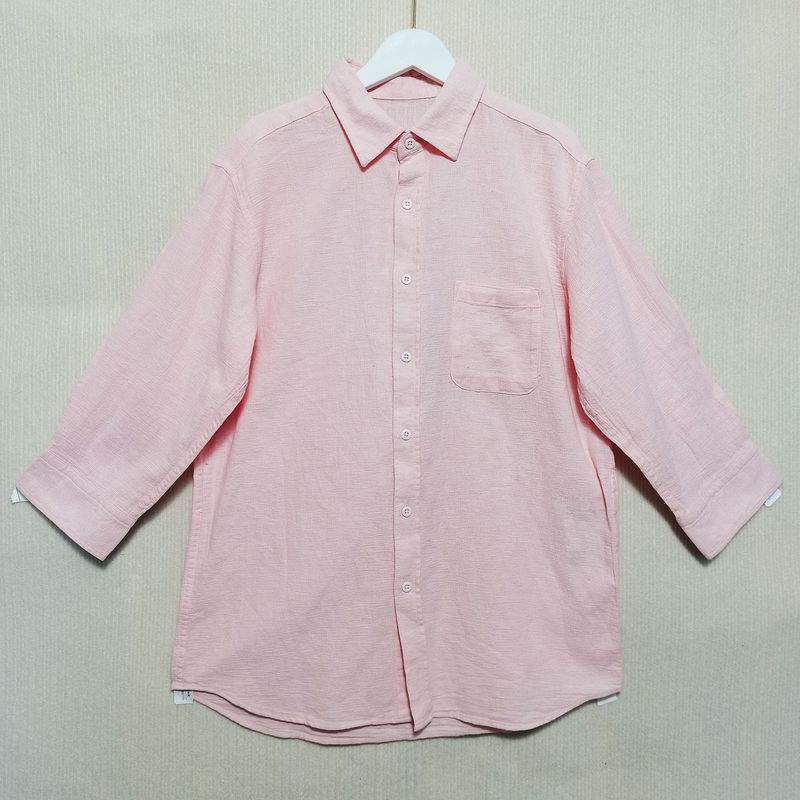 Original Order Leftover Stock Cotton and Linen Fabric Three-Quarter Sleeve Open Shirt Men and Women Same Style Basic Style Casual Spring and Summer