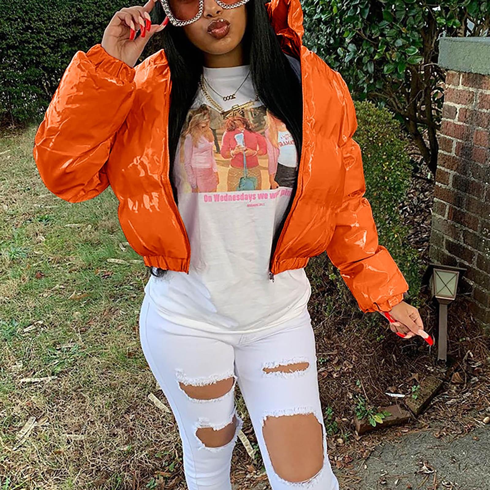 

Женская осенне-зимняя однотонная зеркальная куртка-кардиган на молнии из искусственной кожи с воротником-стойкой L оранжевый