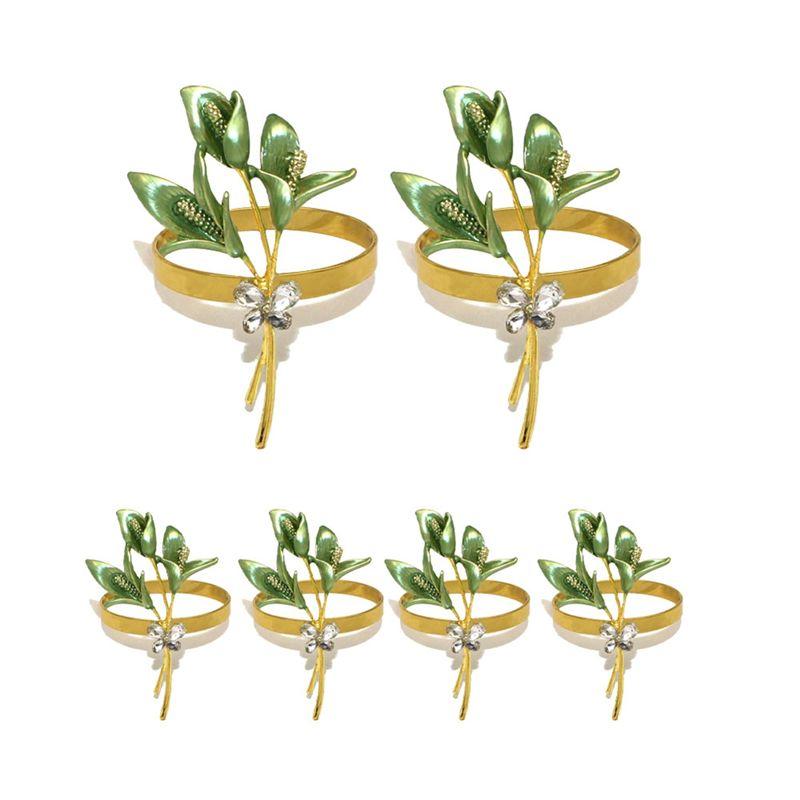 ABBY-6PCS Gold Lily Napkin Rings Metal Napkin Ring Holders For Wedding Party Holiday Banquet Christmas Dinner