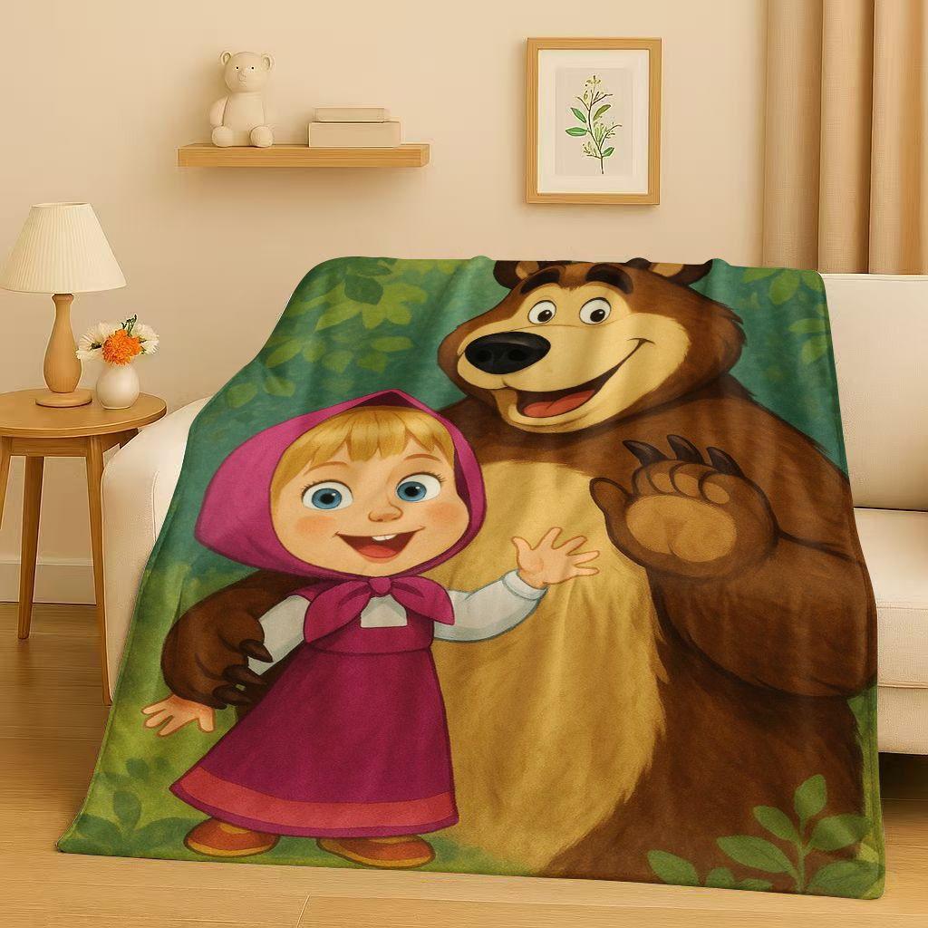 2026 New Cartoon M-Masha and B-Bear Christmas Gift Flannel Blanket,Ultra Soft Plush Throw for Home Bedroom Bed Sofa Cover Kids
