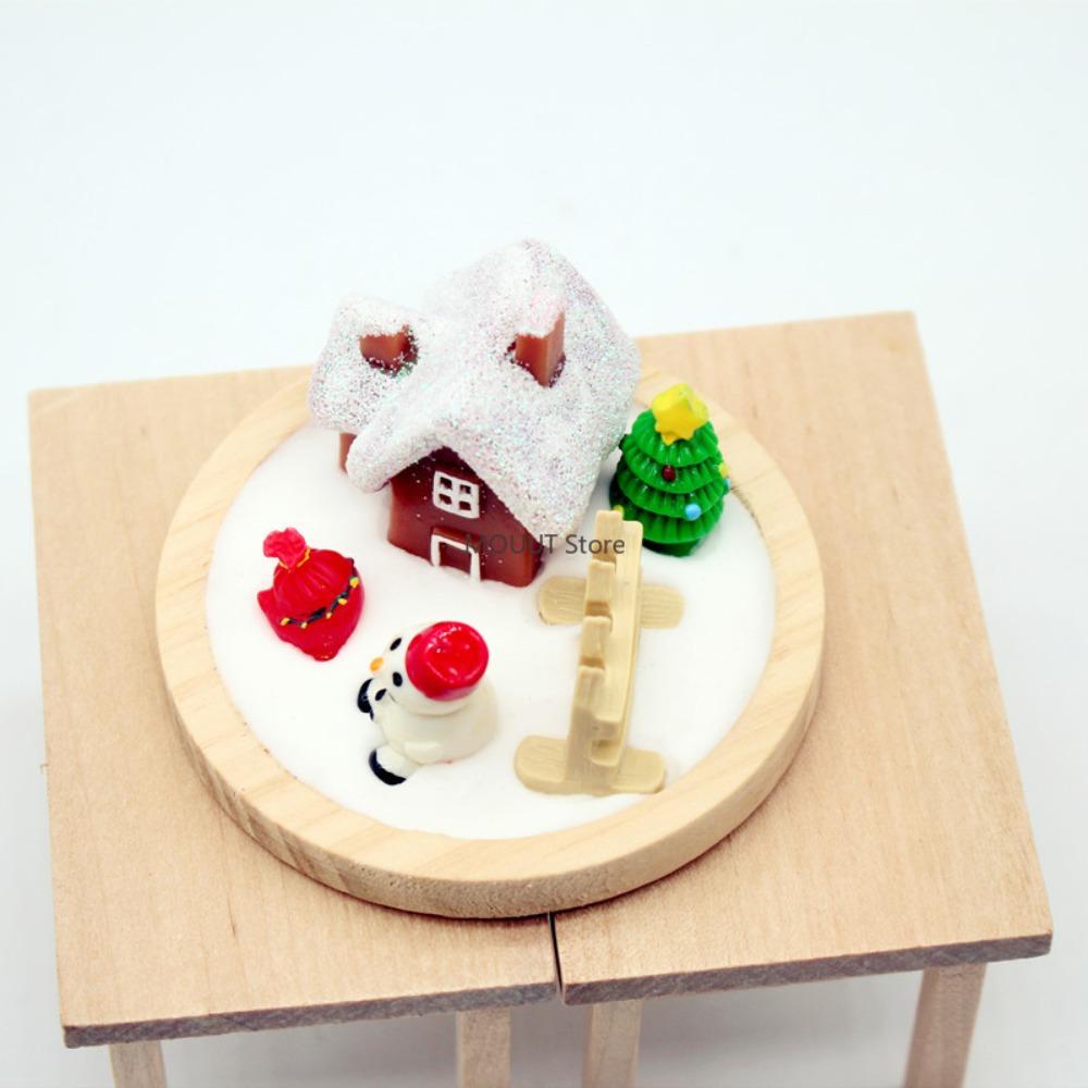 Weihnachtshaus Schneemann Anhänger Dekorationen Weihnachtsminiaturen Set Kunststoff Harz Schlüsselanhänger Charms Feiertag Schlafzimmerdeko