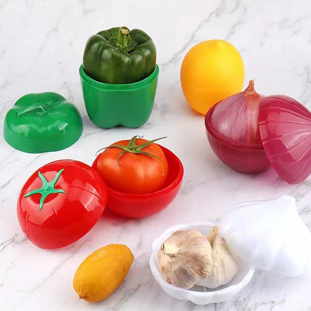1pc Reusable Vegetable/Fruit Keeper Box, Lemon/Onion/Garlic/Bell Pepper/Apple/Tomato Storage Container