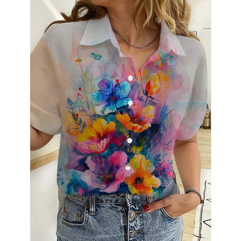 Hawaiian Womens Shirts Short Sleeve Button Floral rose 3D Printed Casual Beach Shirt Summer s unflower Blouse Women's Clothes