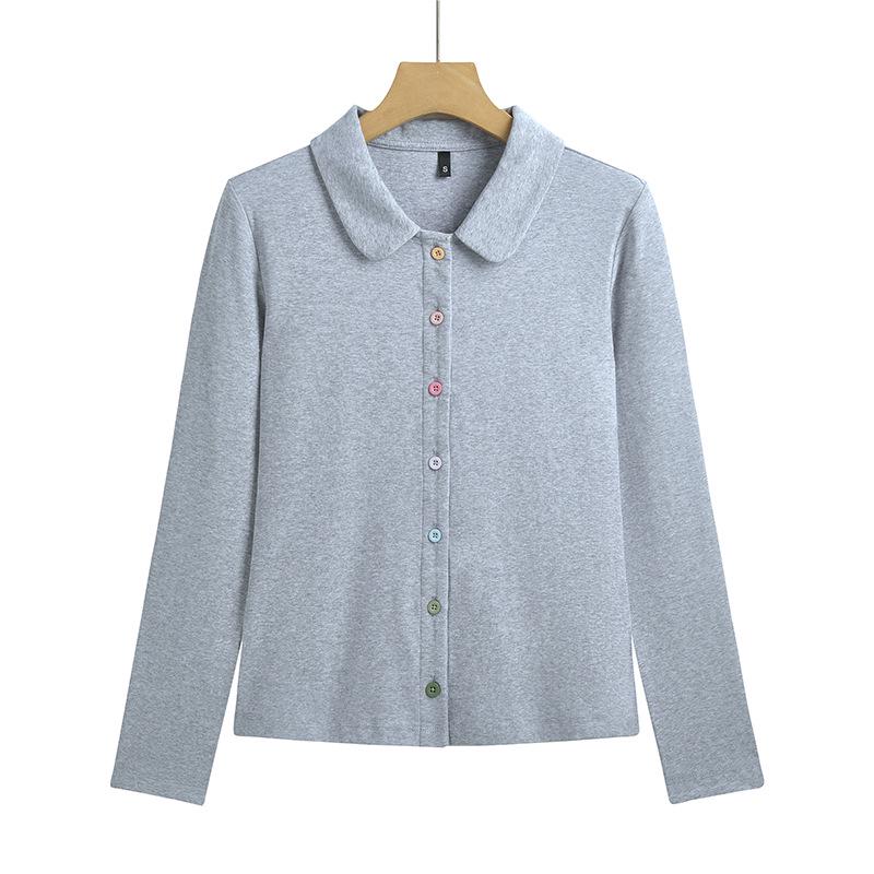 

Женский кардиган из хлопка приталенного силуэта в корейском стиле с разноцветными пуговицами, футболка с длинным рукавом Large