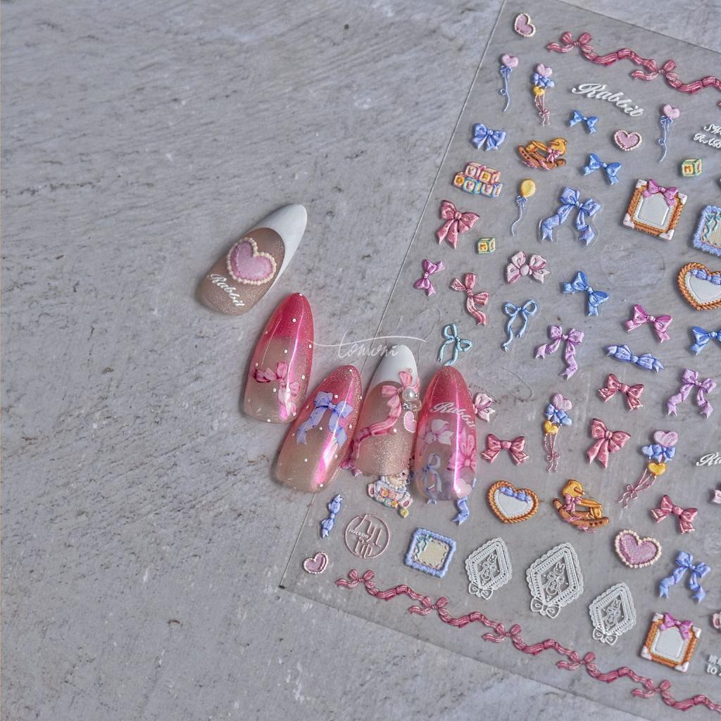 Präglade Färgglada Rosett Nagelklistermärken DIY Gör Kreativa Dekorativa Klistermärken