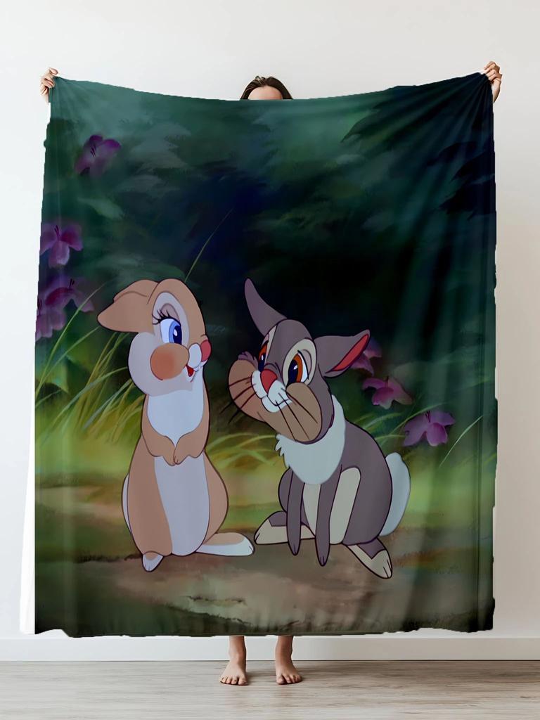 Cartoon rabbits Happy Flannel Throw Printed Blanket Soft Warm Blanket Grain Blankets for Bedroom Couch Sofa