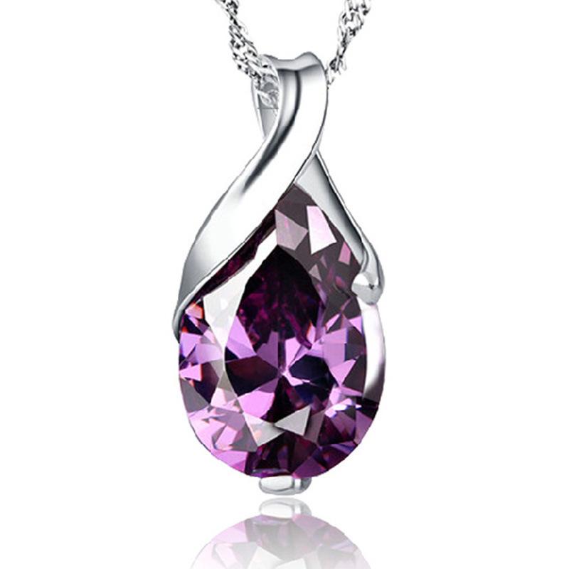 Zhenrong Imitation Brazilian Amethyst Teardrop Angel's Tear White Copper Pendant