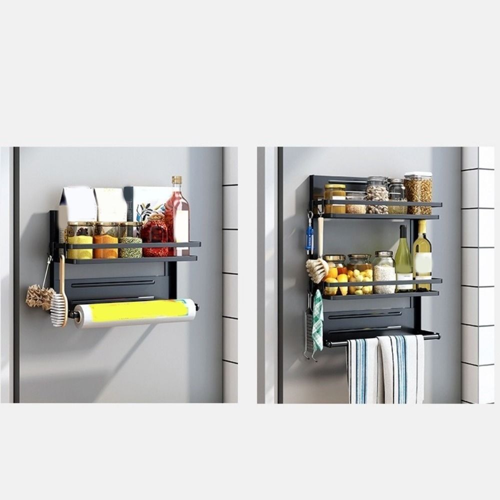 Wall Mounted Refrigerator Magnetic Shelf Folding Space Saving Seasoning Storage Organizer Large Capacity Spice Storage Rack