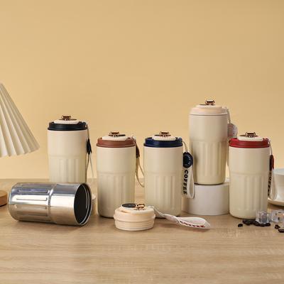 High-value Retro Coffee Cup Double-layer Vacuum Smart Thermos Cup Will Carry the Rope To Display the Temperature