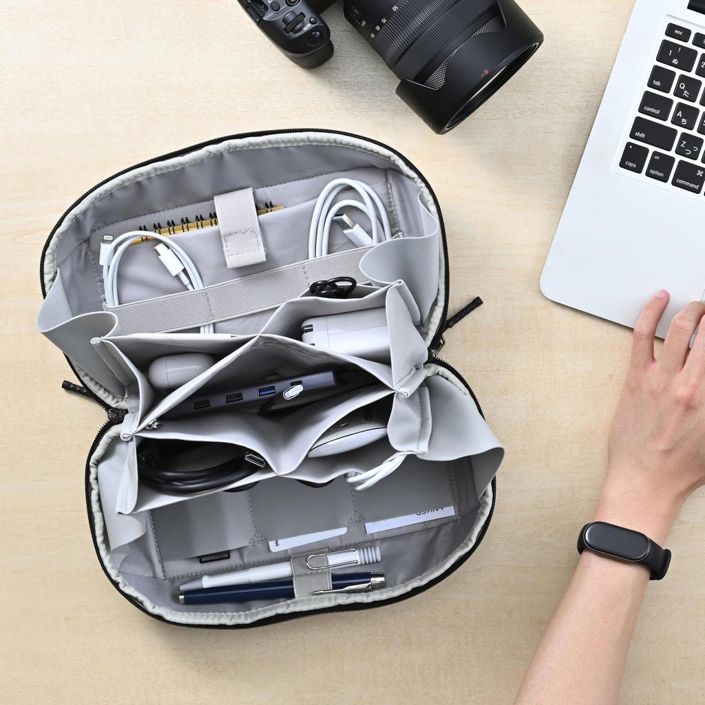 HAKUBA Varech Gadget Pouch M180 Black Inner Case for PC with Shoulder Strap and 4977187214796 Accessories, 180-Degree Opening, Lightweight, Handle,