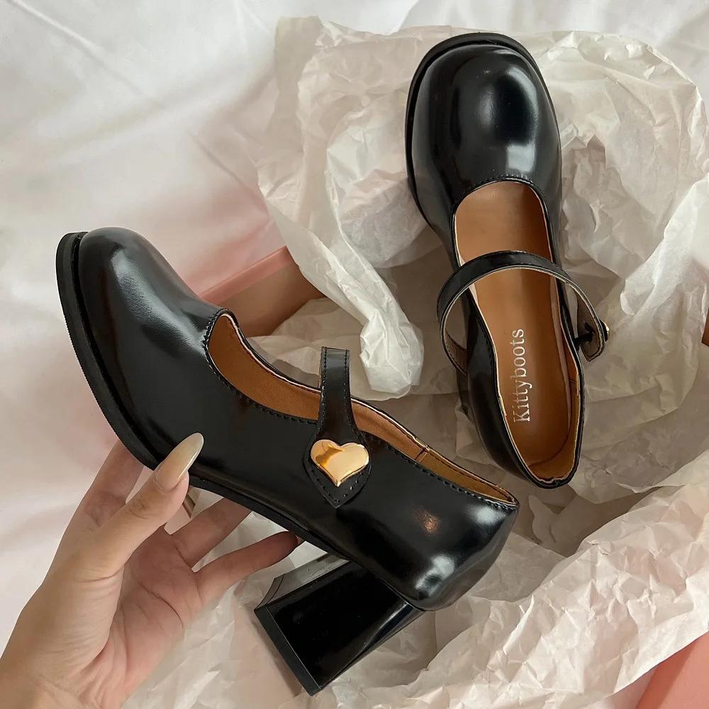 Mary Jane Women's Women Thick Heels Buckle Lolita School Uniform Student Girls Leather Zapatos De Mujer Wedges Shoes for Women