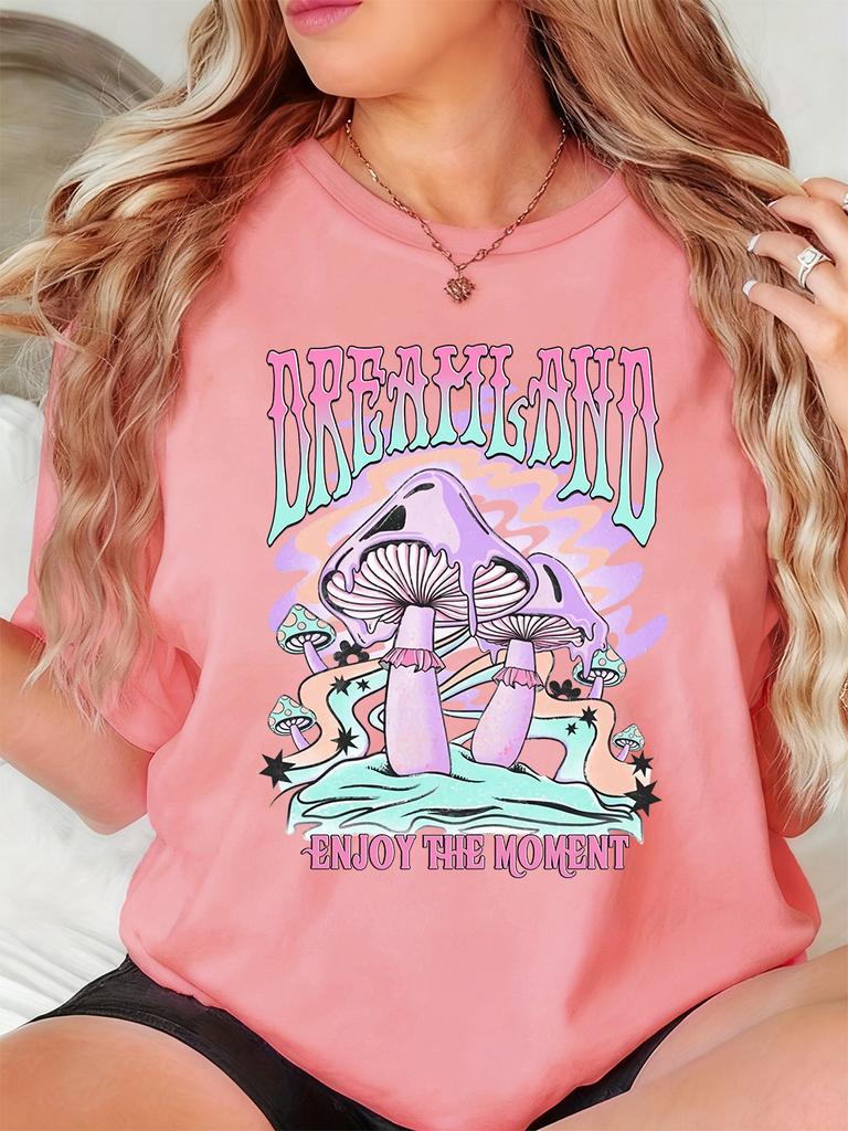 Dreamland Enjoy The Moment Printed TShirt Womens Basics Soft T Shirts Loose ONeck Short Sleeve Tops Summer Comfortable Clothes