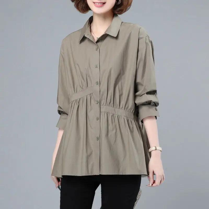 

Middle-Aged Mother Shirt Coat Cotton Loose Fit Stylish Age-Reducing L коричневий