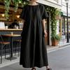 Summer Cotton Linen Dress for Women Short Sleeve Crew Neck A-linen Swing Dress Casual Loose Flowy Beach Sundress with Pockets