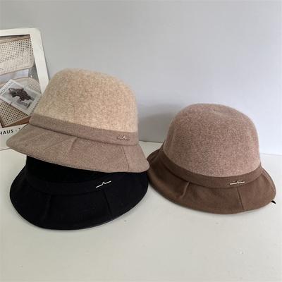 Autumn and Winter New Bucket Hat Women's Pleated Brim Versatile Wool Blend Winter Warm Temperament Elegant Basin Hat