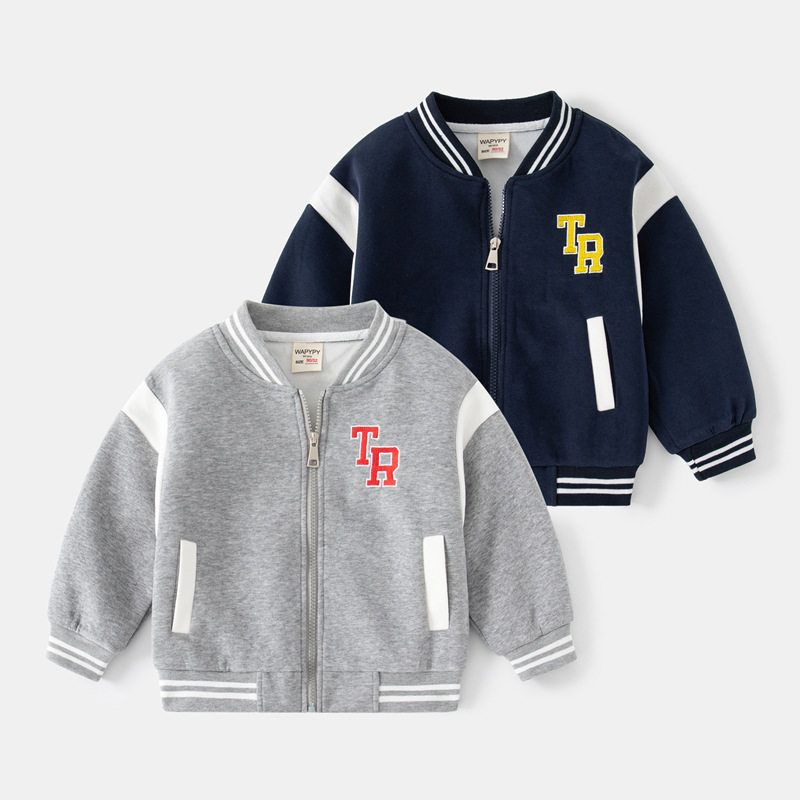 Baseball Uniform Outwear Spring and Autumn Boy's Zipper Shirt Sweatshirt Thickened Korean Style Children's Clothing Baby Boys' Letter Clothes