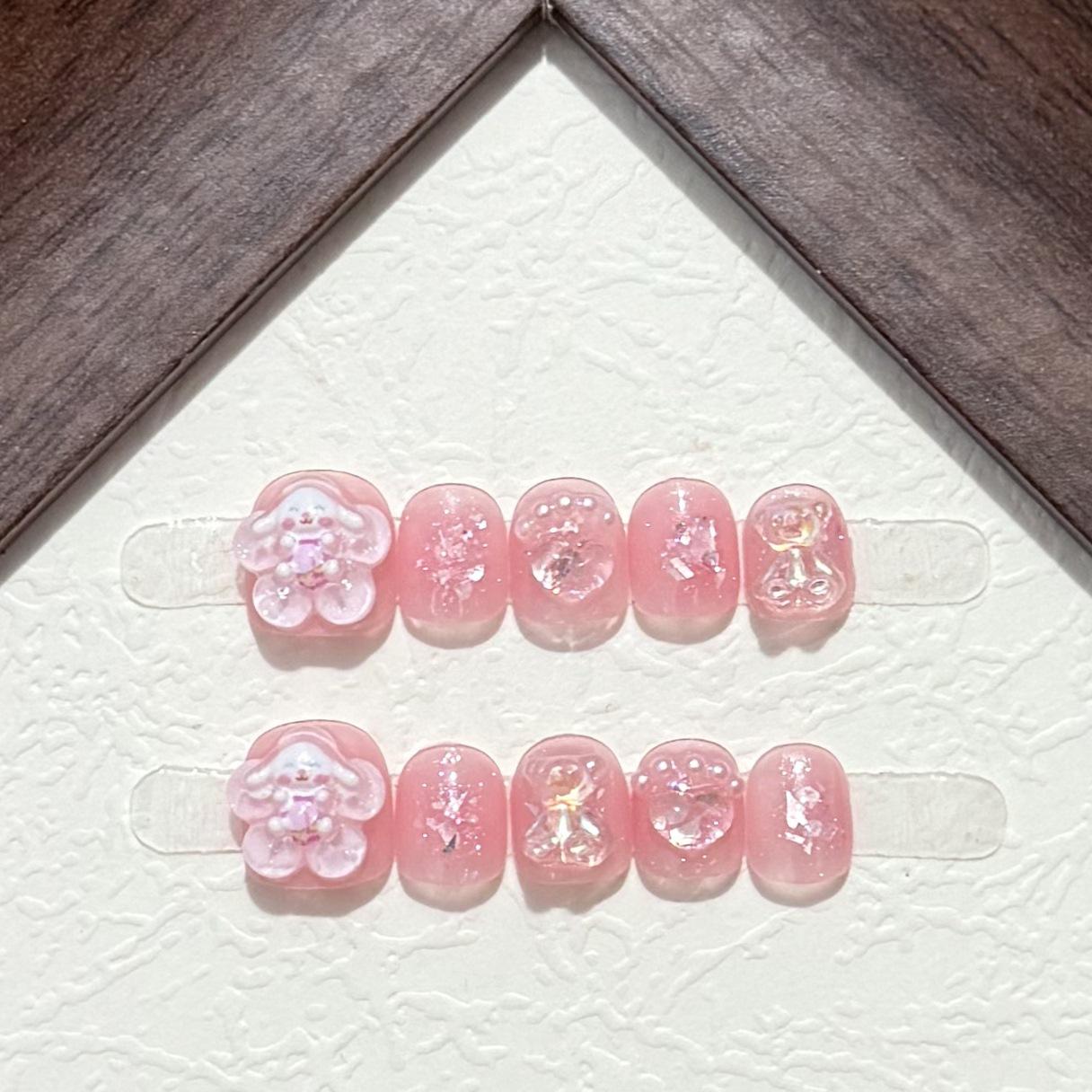

Kids 3D Pink Bear Elf Manicure Stickers - Detachable & Wearable L - Ages 10-12