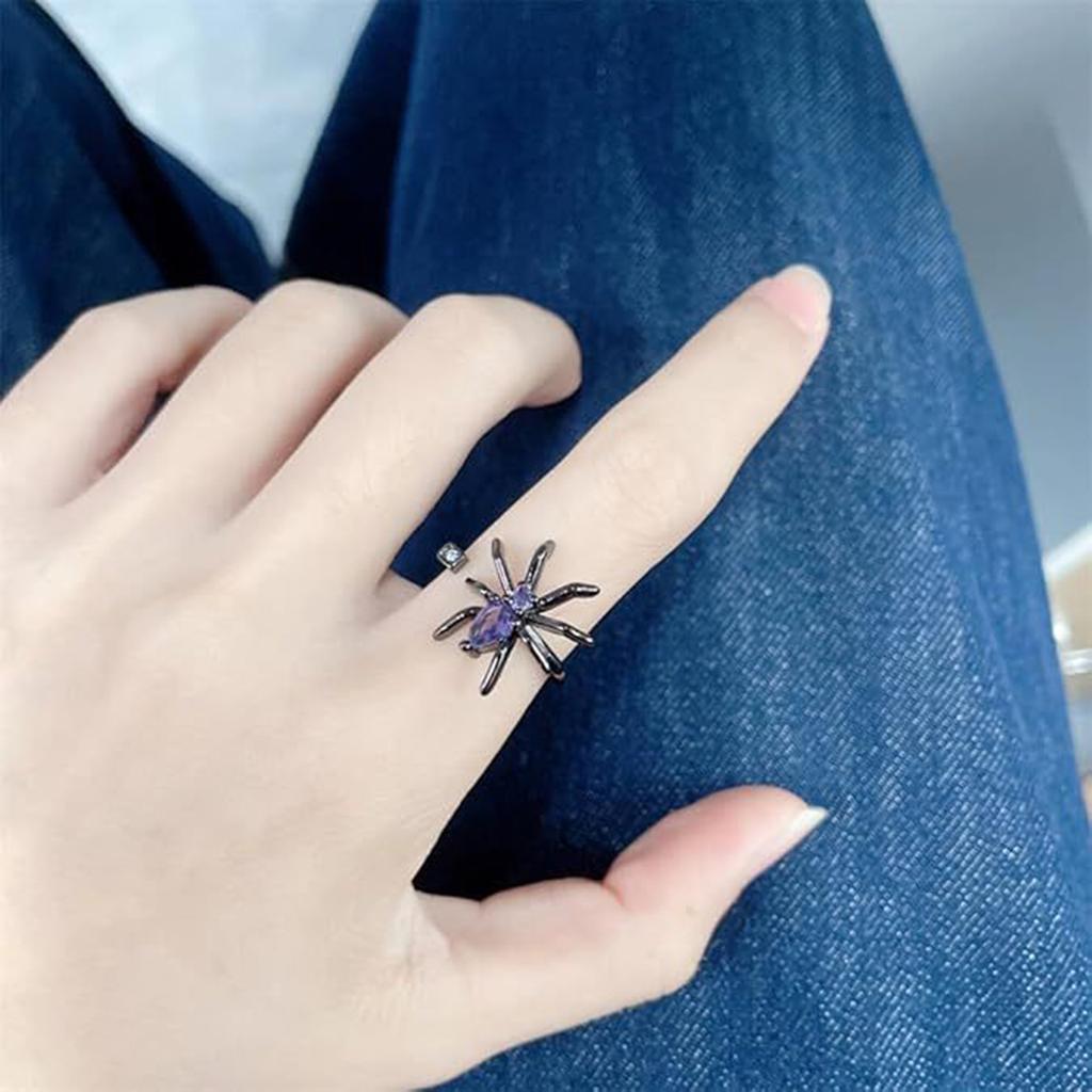 Dark Purple Spidera Punk Ring Adjustable Gothic Jewelry For Halloween Cosplay And Retro Fashion