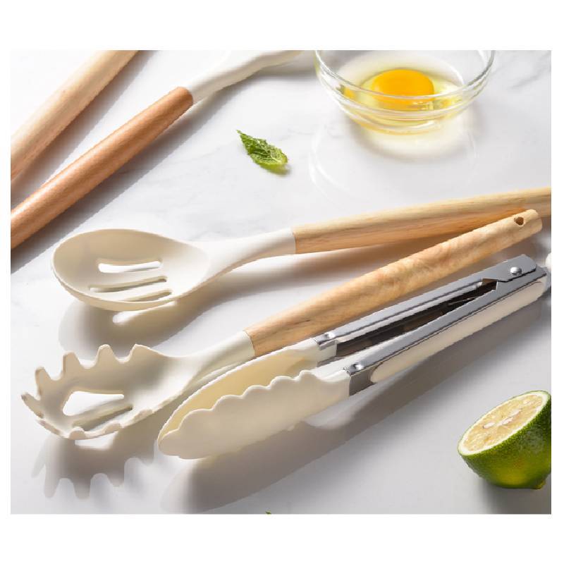 Silicone Kitchen Utensil Set With Wooden Handles For Nonstick Cookware And Heat Resistance