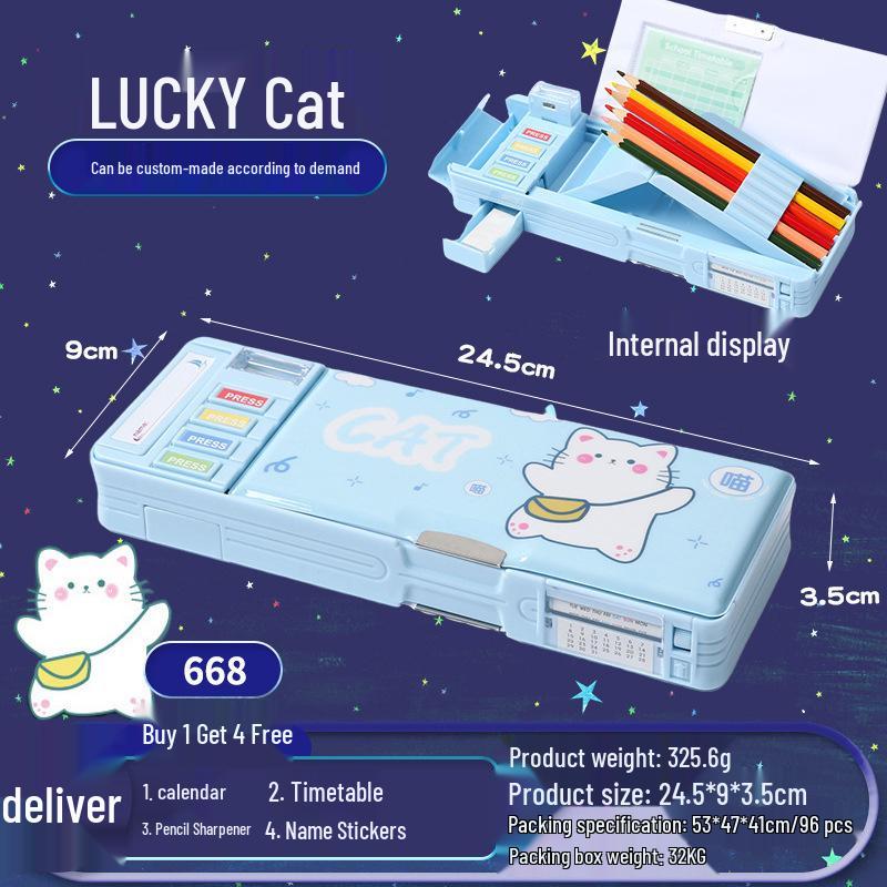 Multifunctional Cartoon Astronaut Pencil Box - Large Capacity, Double Layer Stationery for Elementary Students, Boys & Girls.