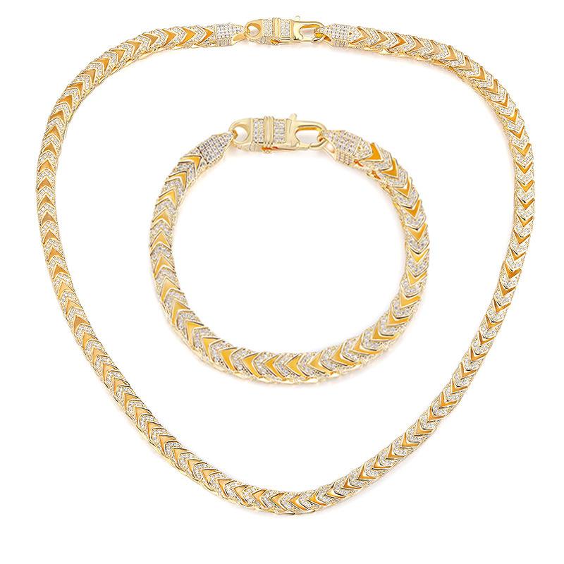 A European and American 6mm zircon bracelet necklace set hip-hop personalized lock buckle accessories, popular