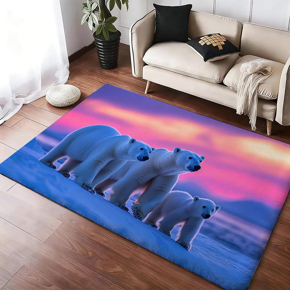 Polar Bear With Northern Lights Floor Mat Cozy Flannel Soft Thick Non-Slip Mat For Living Room Bedroom Kitchen Decor Rugs
