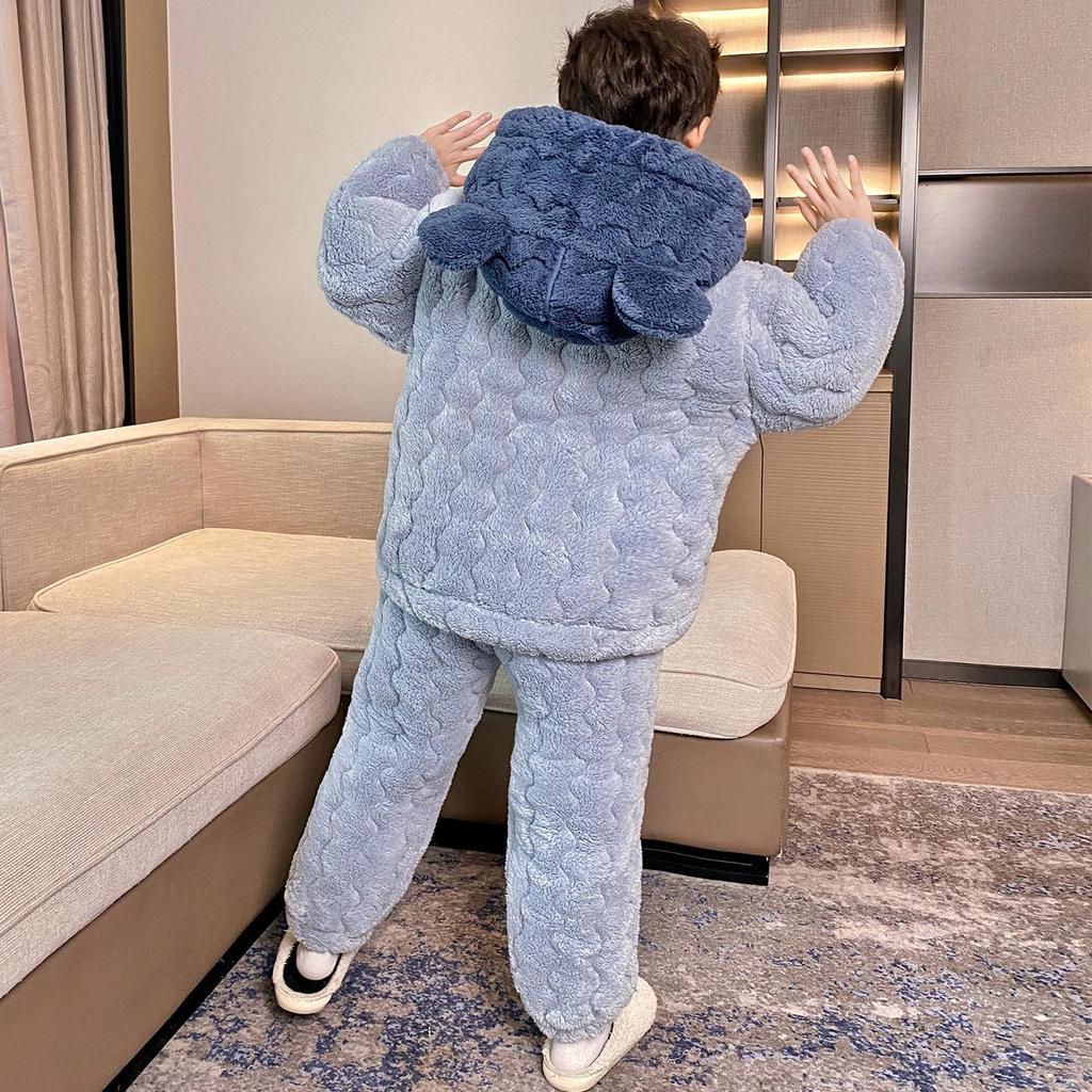 Boys' Thick Flannel Pajama Set - Children's Coral Fleece, Spring/Autumn 2025.