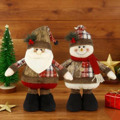 Yousheng Christmas Doll Pendant Santa Claus Snowman Telescopic Legs Design Plaid Print Xmas Doll Festival Home Decoration