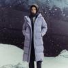 Li Ning Fitness Series Hooded Logo Stitching Long Down Jacket Women Outerwear AYMV408-3
