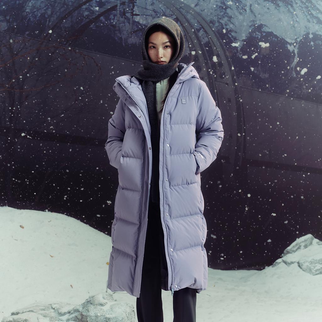 Li Ning Fitness Series Hooded Logo Stitching Long Down Jacket Women Outerwear AYMV408-3