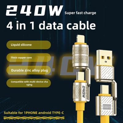 240W 4-in-1 Superschnelllade-Datenkabel Typ-C auf Typ-C Zinklegierungskabel für iPhone15 Samsung Huawei Xiaomi