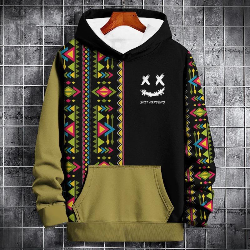 Nuova felpa con cappuccio autunnale per uomo con motivo etnico 3D, stampa patchwork, manica lunga, moda, street, felpa con cappuccio, pullover, maglie oversize